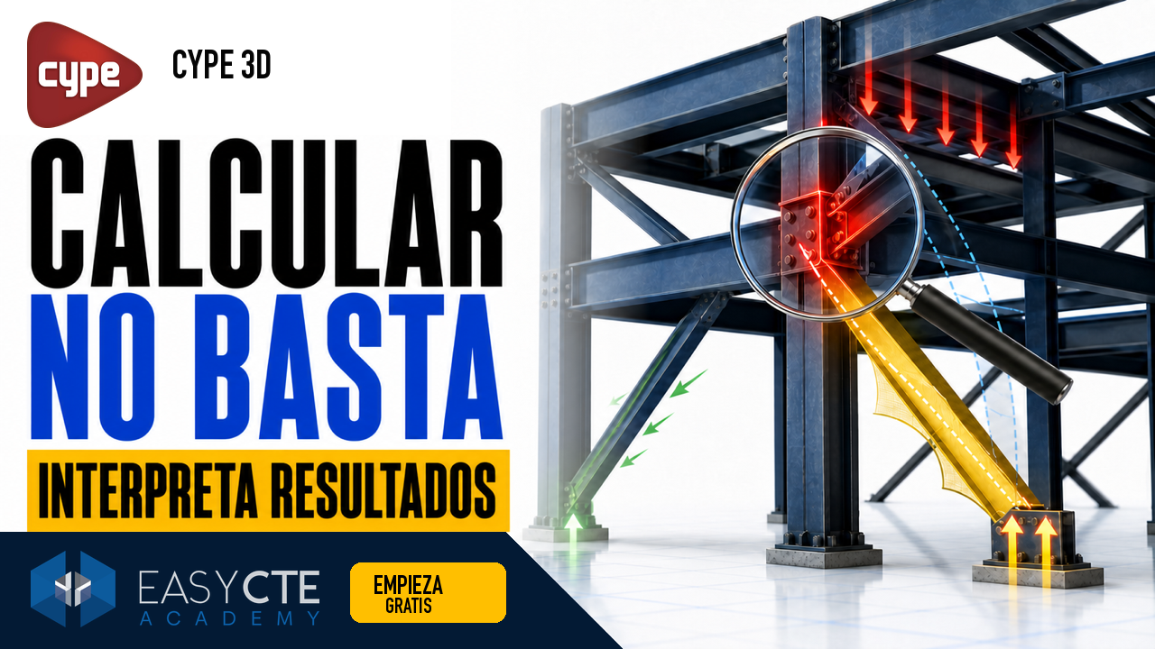 Aprende a interpretar resultados en CYPE 3D: aprovechamientos, comprobaciones ELU, deformada, reacciones, combinaciones y leyes de esfuerzos.